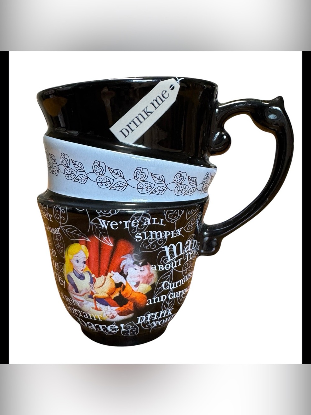 New Disney Parks Exclusive Alice in Wonderland Triple Stack Quotes Ceramic Mug